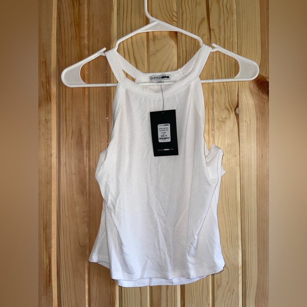 High neck, ribbed, cropped top